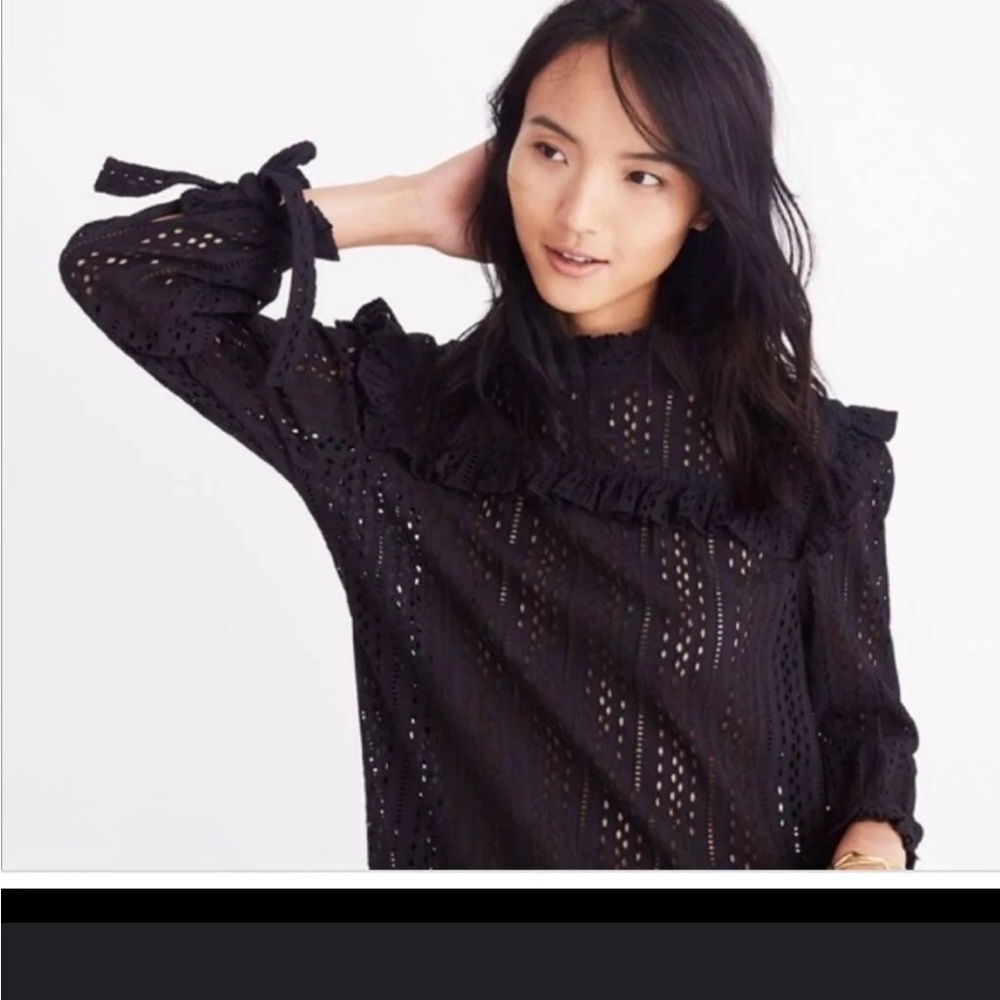 Madewell Eyelet Mockneck Ruffle Top size medium - new without tags - Picture 3 of 9